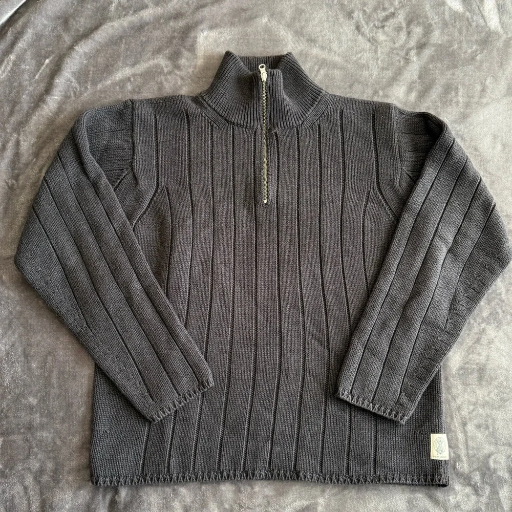 Ralph Lauren Polo Jeans 1/4 Zip Sweater Mens L Ribbed Chunky Knit Cotton Preppy